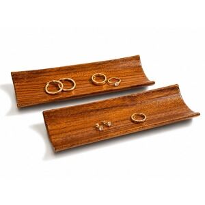Set of 2 Wooden Valet Trays Natural Wood Jewelry Catchall Dish Rectangular 18cm